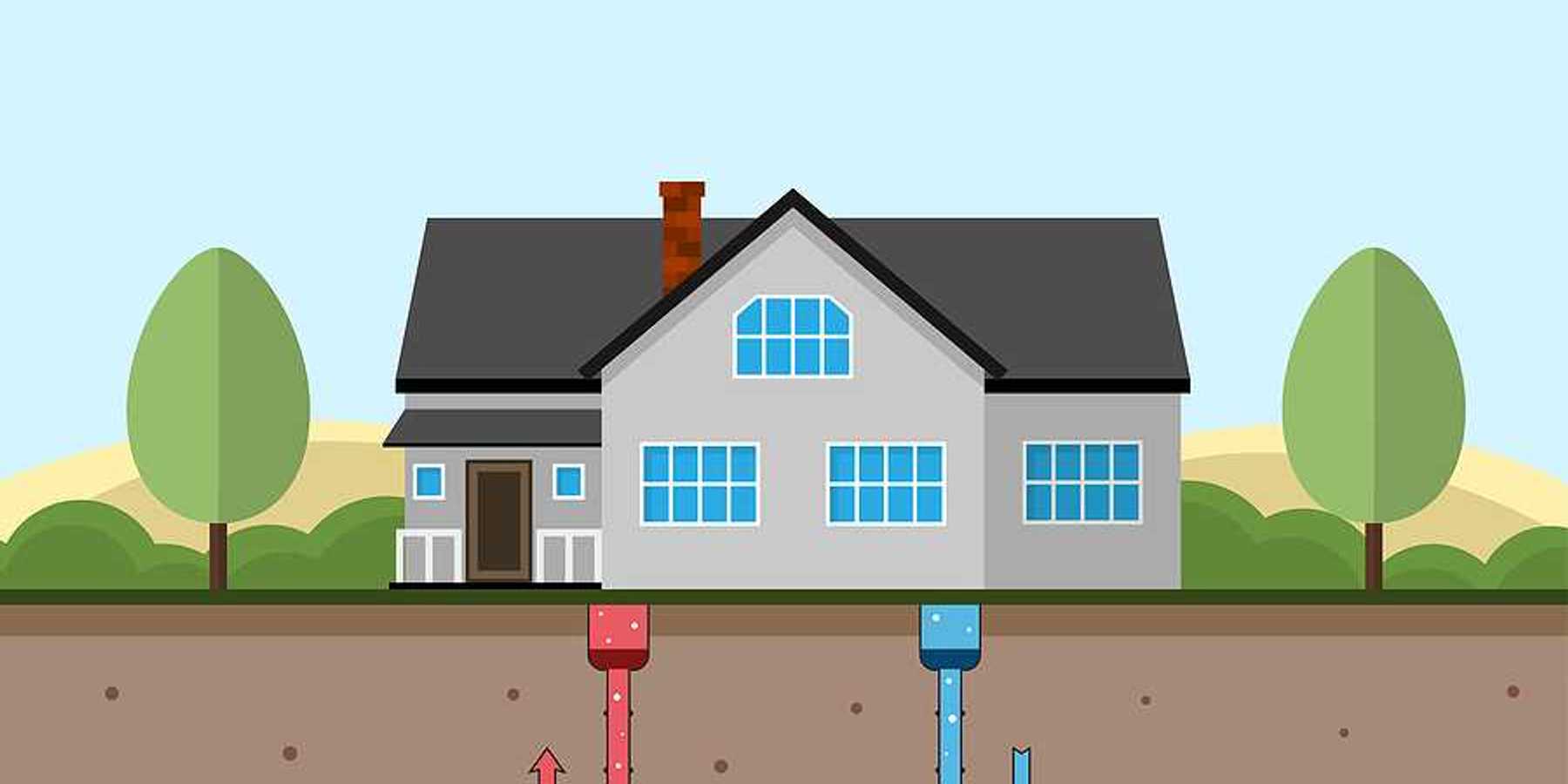 Illustration of eco friendly house with geothermal heating and energy generation