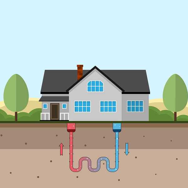 Illustration of eco friendly house with geothermal heating and energy generation