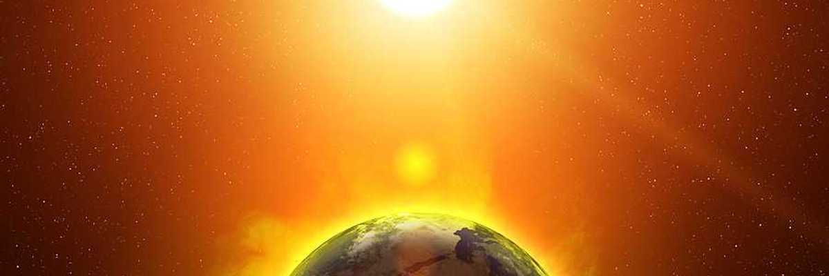 Illustration of sun beating down on an overheating Earth