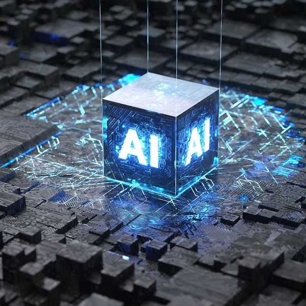 Illustrative example of AI cube as data transport and an also an intrusive entity being "plunked down" on a circuit board representative of a cityscape