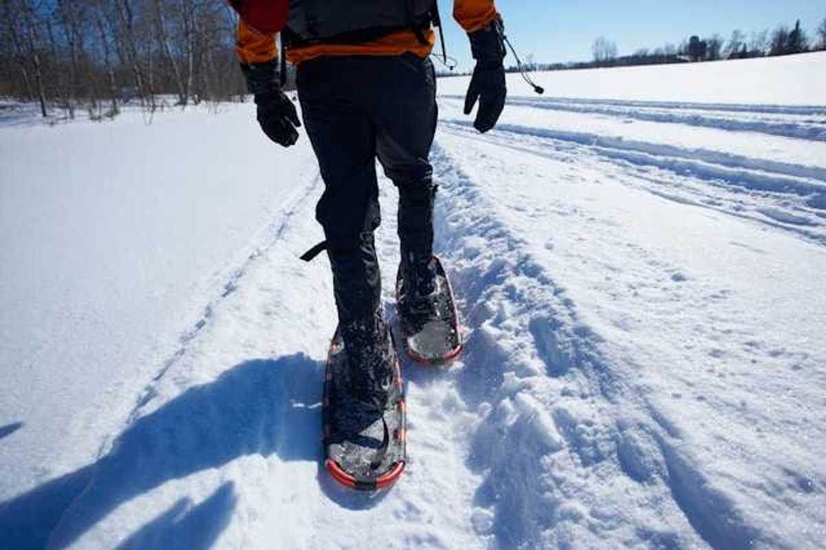 Image of a person snowshoeing in a snowy landscape