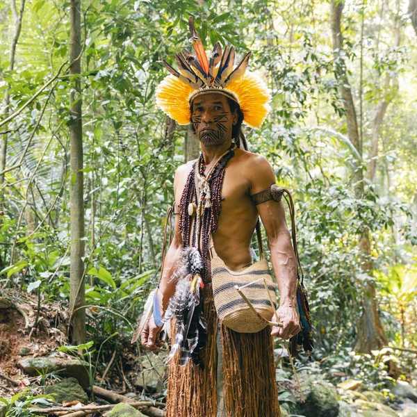 Indigenous Amazonian male in traditional garb