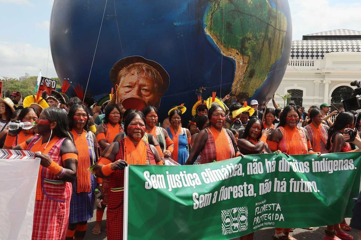 Indigenous protests during COP30 in Belém, Brazil. "Without Climate Justice, there are no indigenous rights. Without the forest, there is no future."
