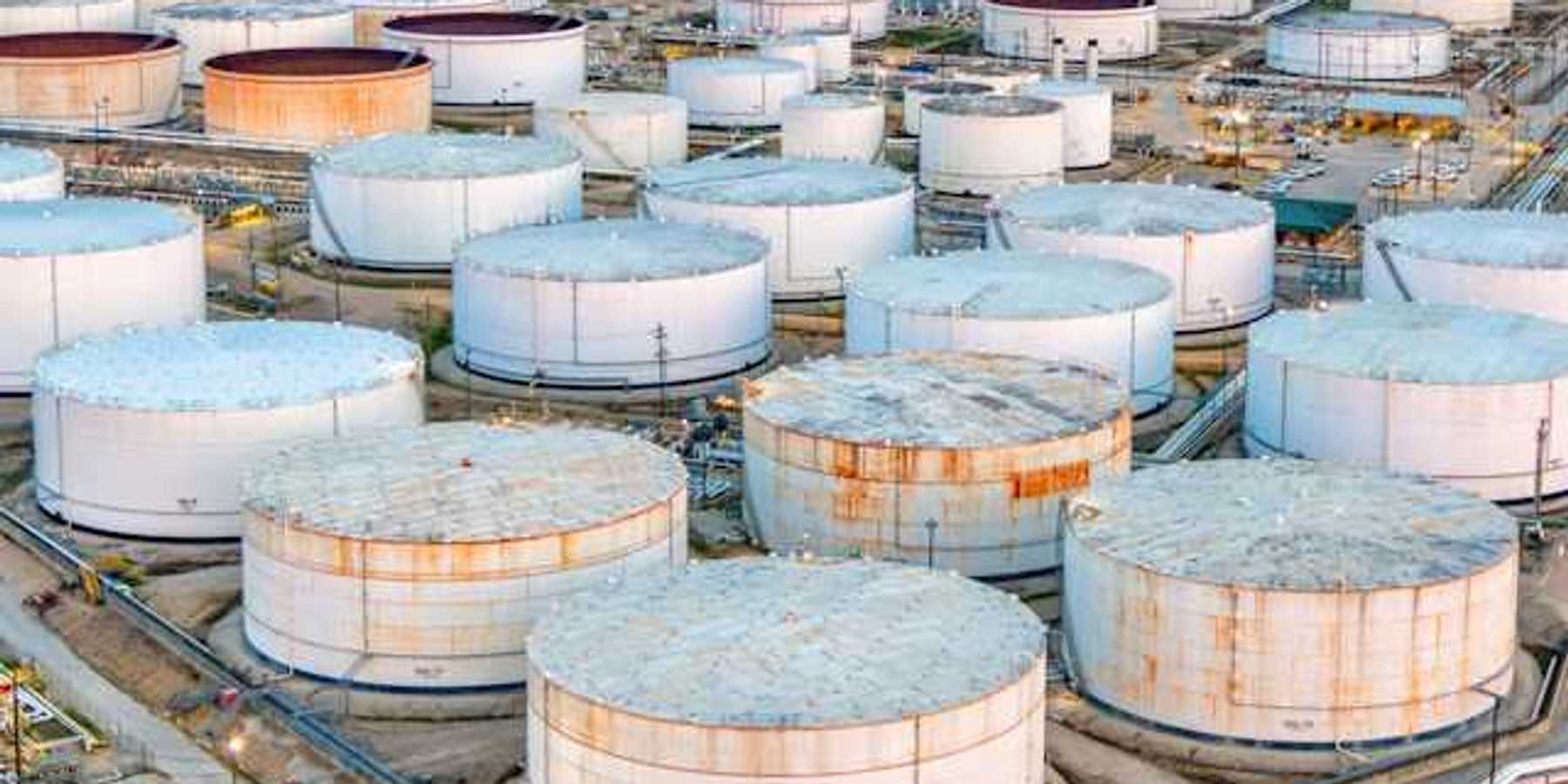 Industrial storage tanks at a refinery