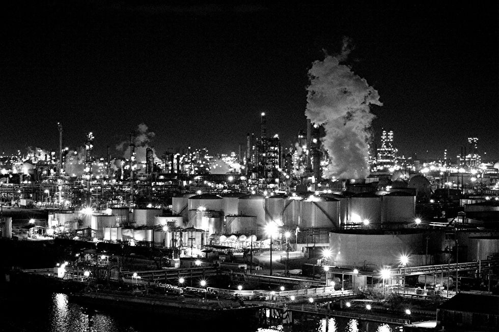industries along the Houston Ship Channel at night