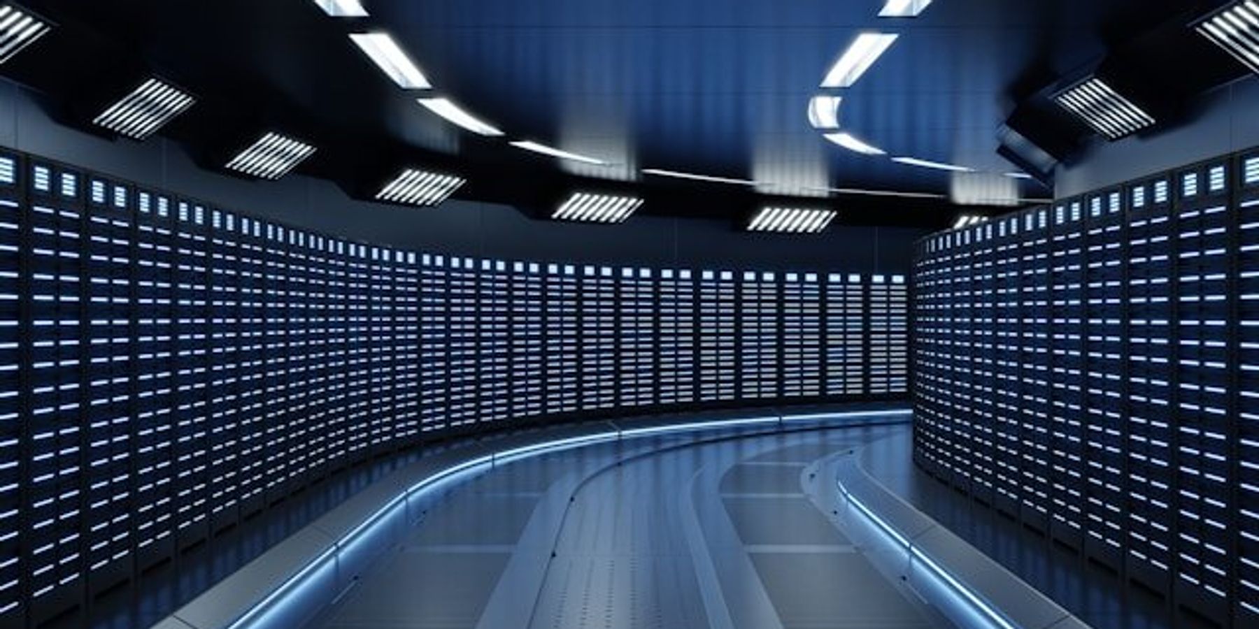 Interior of a data center with rows of servers