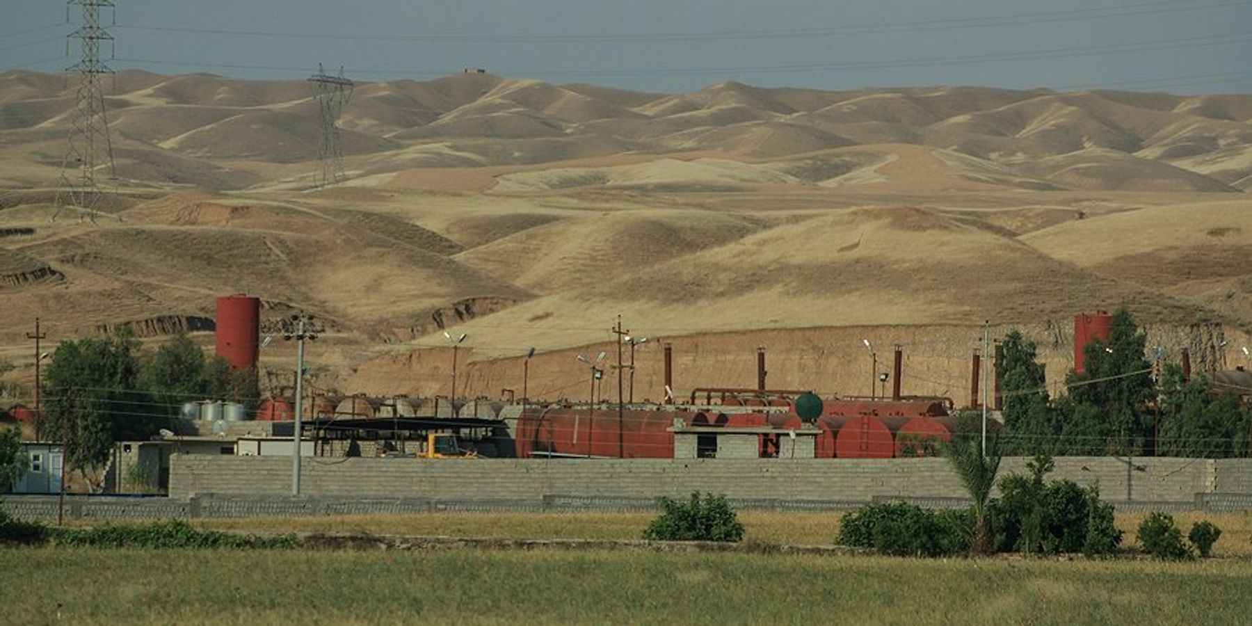 Kirkuk Oilfields and oil storage in the desert in northern Iraq.