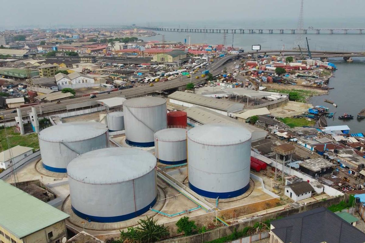 Lagos Nigeria waterfront and oil storage and shipping terminal