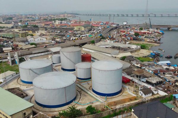 Lagos Nigeria waterfront and oil storage and shipping terminal