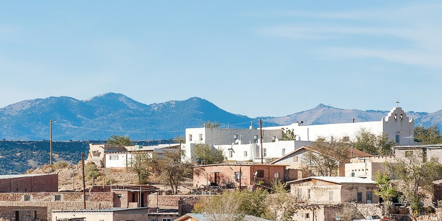 Laguna Pueblo, New Mexico with mountains in background.