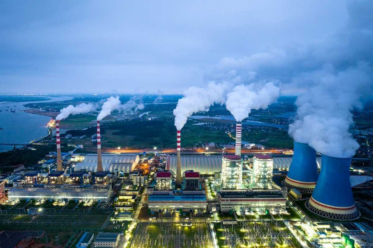 Large thermal power plant in semi-darkness