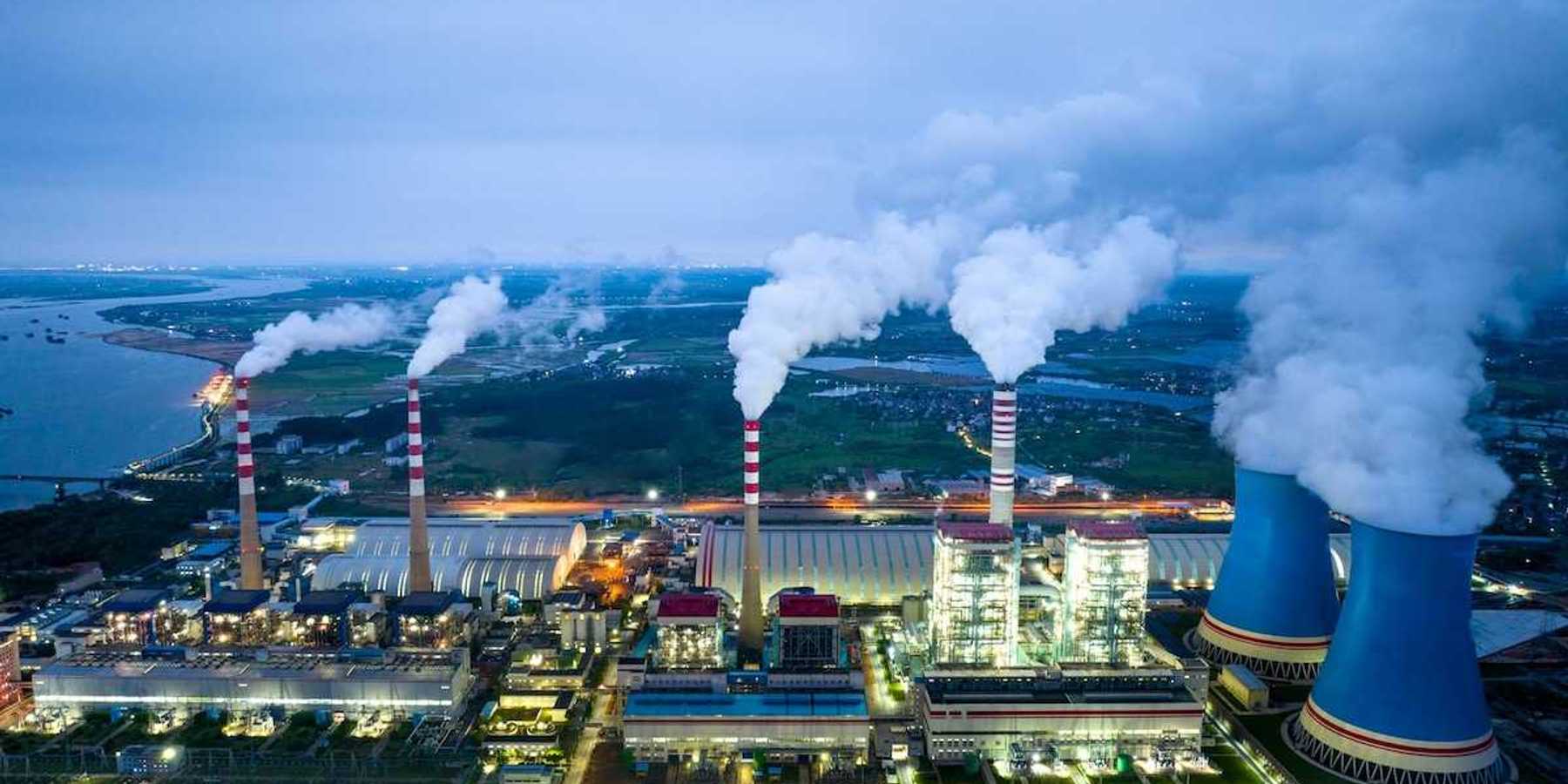 Large thermal power plant in semi-darkness