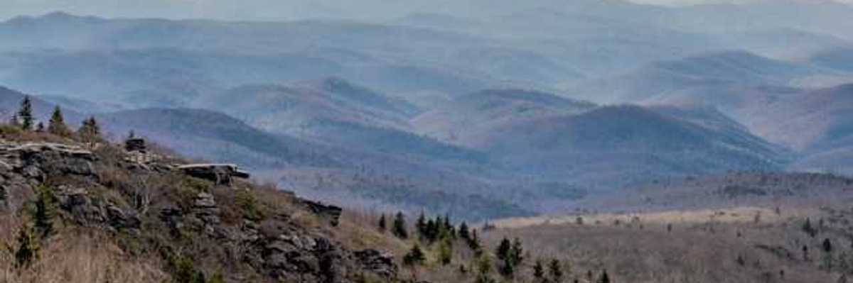 Layered blue mountain ridges