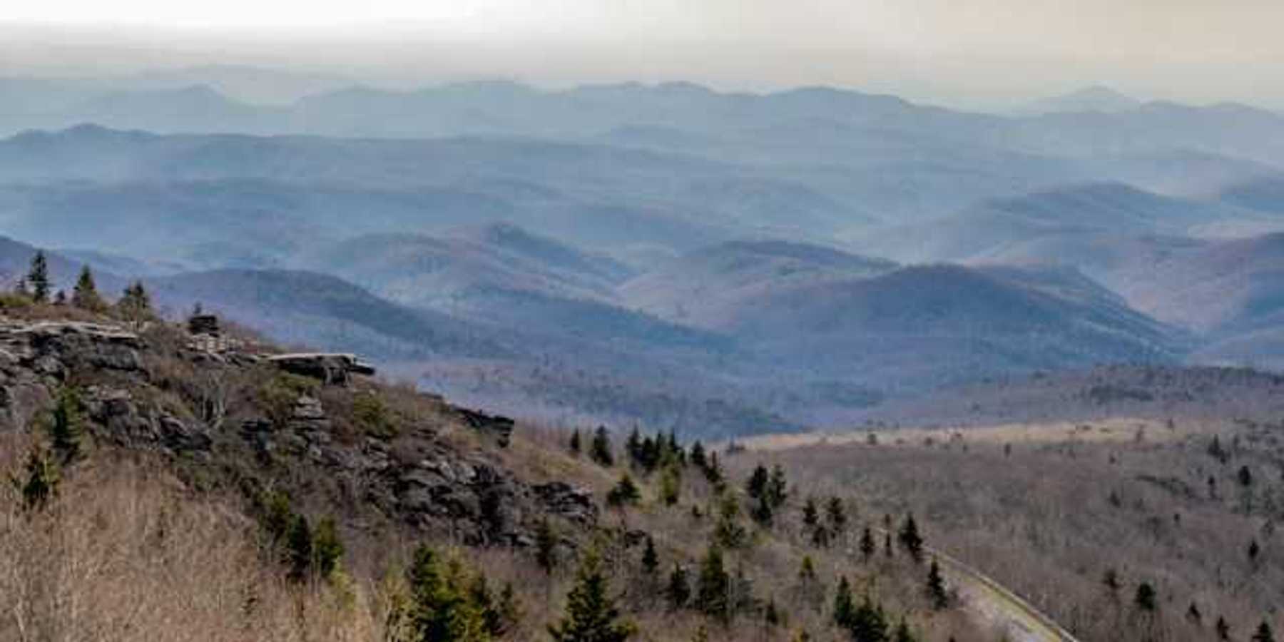 Layered blue mountain ridges