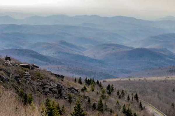 Layered blue mountain ridges