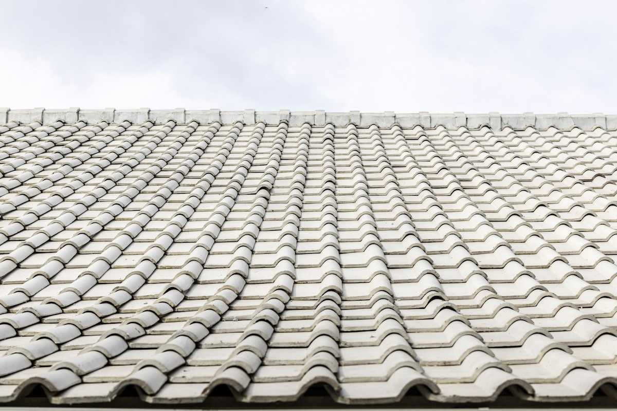 Light-colored clay or cement tile roof