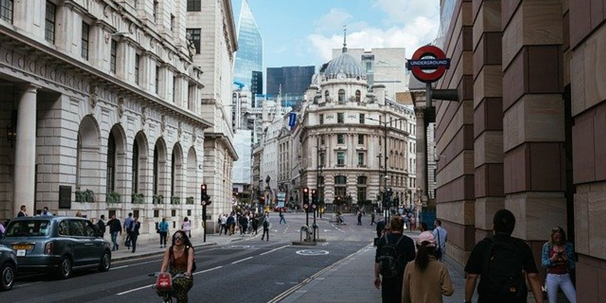 London street with Bank of London in background