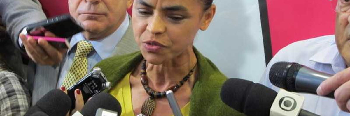 Marina Silva speaking with reporters