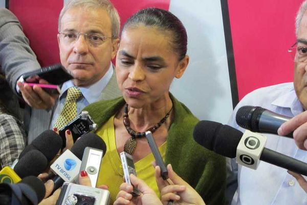 Marina Silva speaking with reporters