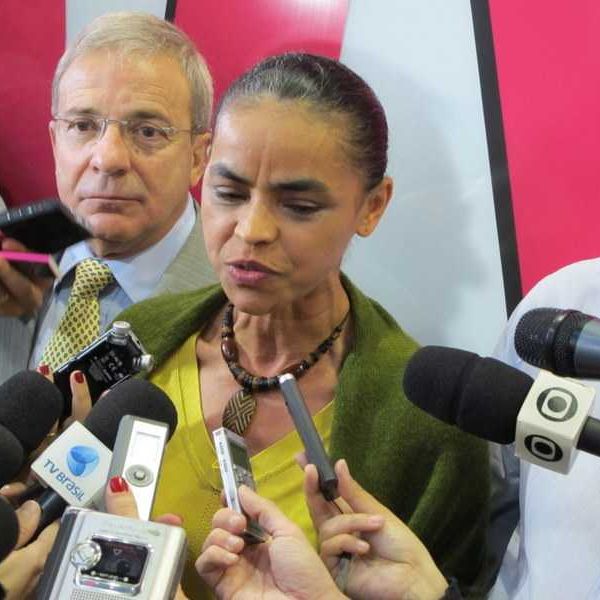 Marina Silva speaking with reporters