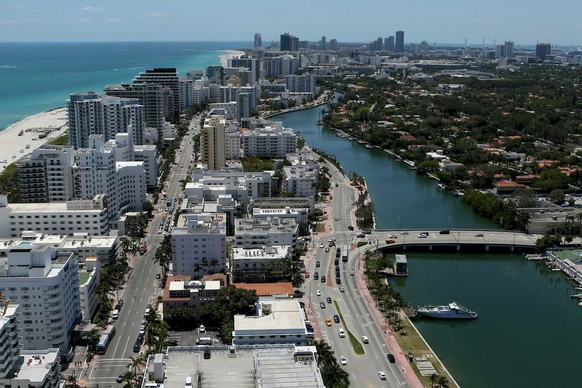 Miami Beach, Florida showing coast as well ad inland waterway.