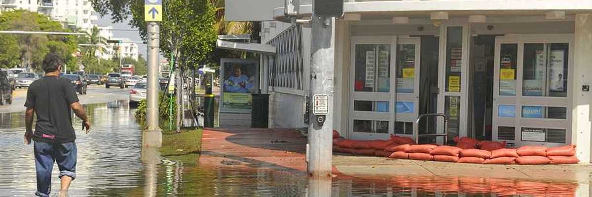 Miami South beach street flood aftermath of Hurricane Sandy on october 28 2012 in Miami South Beach