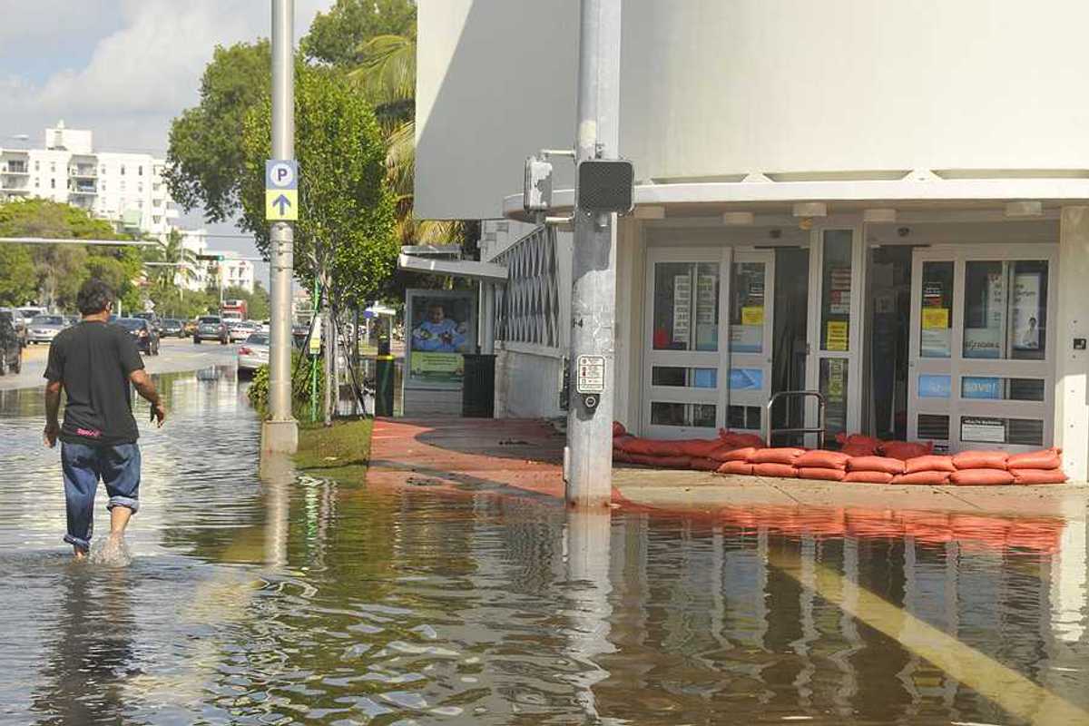 Miami South beach street flood aftermath of Hurricane Sandy on october 28 2012 in Miami South Beach