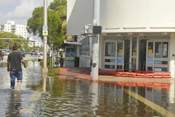 Miami South beach street flood aftermath of Hurricane Sandy on october 28 2012 in Miami South Beach