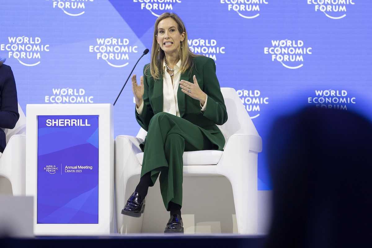 Mikie Sherrill, Congresswoman from New Jersey (D), USA speaking at the World Economic Forum Annual Meeting 2023 in Davos-Klosters, Switzerland