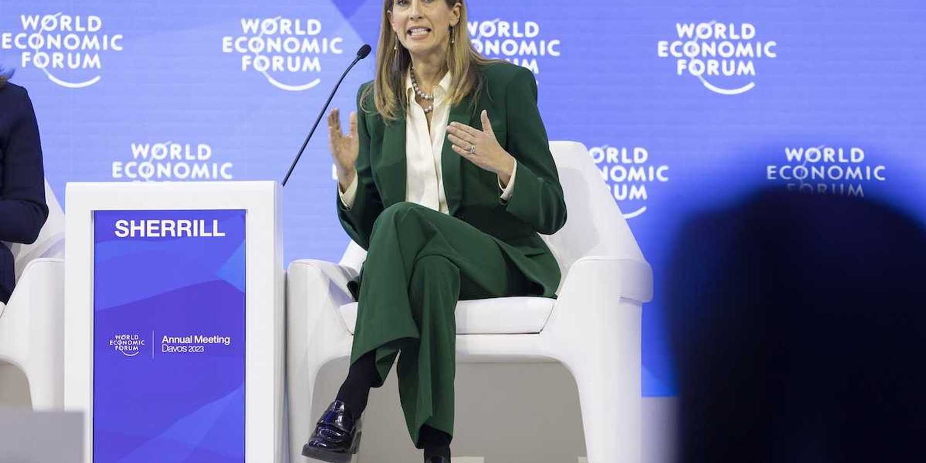 Mikie Sherrill, Congresswoman from New Jersey (D), USA speaking at the World Economic Forum Annual Meeting 2023 in Davos-Klosters, Switzerland