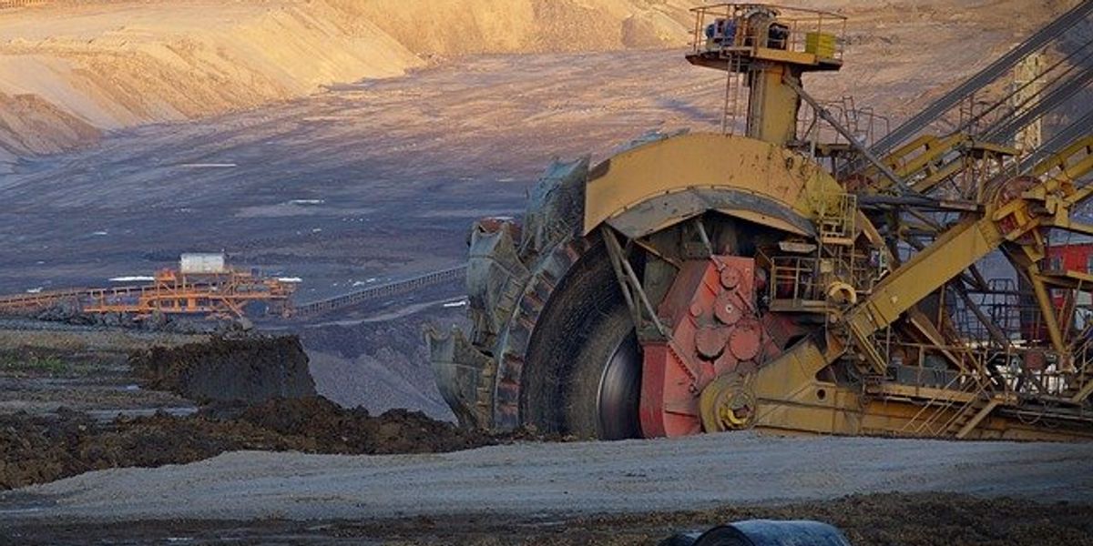 Mining excavator in a mine pit.