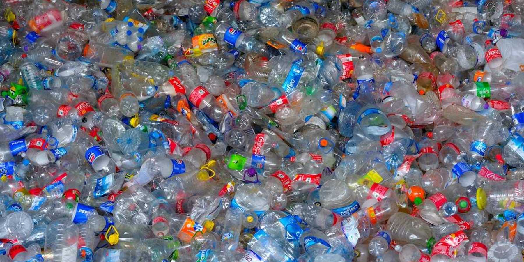 Mixed pile of plastic beverage containers
