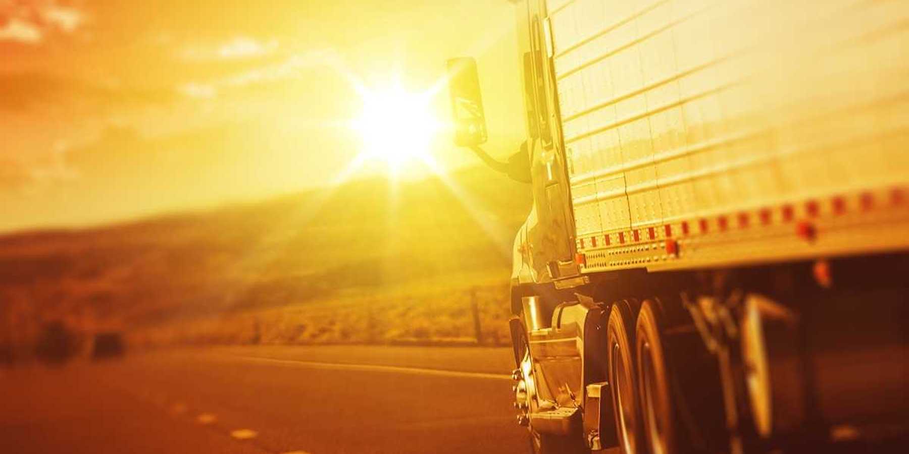 Modern semi truck in motion on an American highway