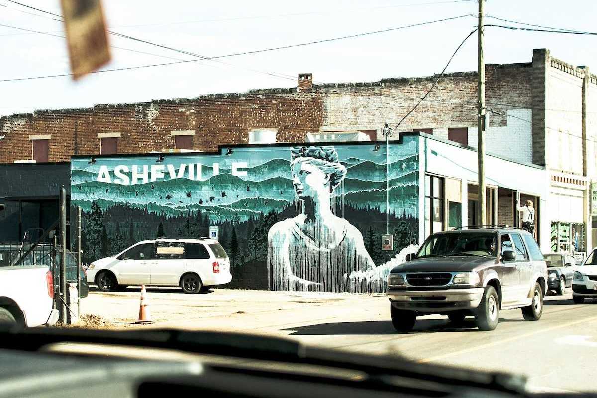 Mural on commercial building in downtown Asheville, North Carolina