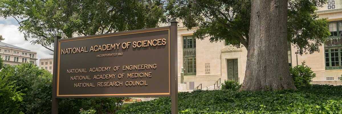 National Academy of Sciences sign outside federal building in Washington DC