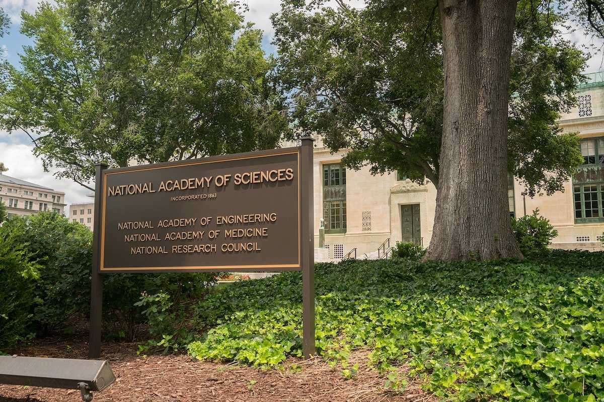 National Academy of Sciences sign outside federal building in Washington DC