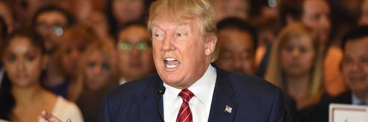 NEW YORK CITY - SEPTEMBER 3 2015: Republican candidate for president Donald Trump announced he had signed a pledge not to run as an independent candidate should he fail to win the party's nomination in 2016.