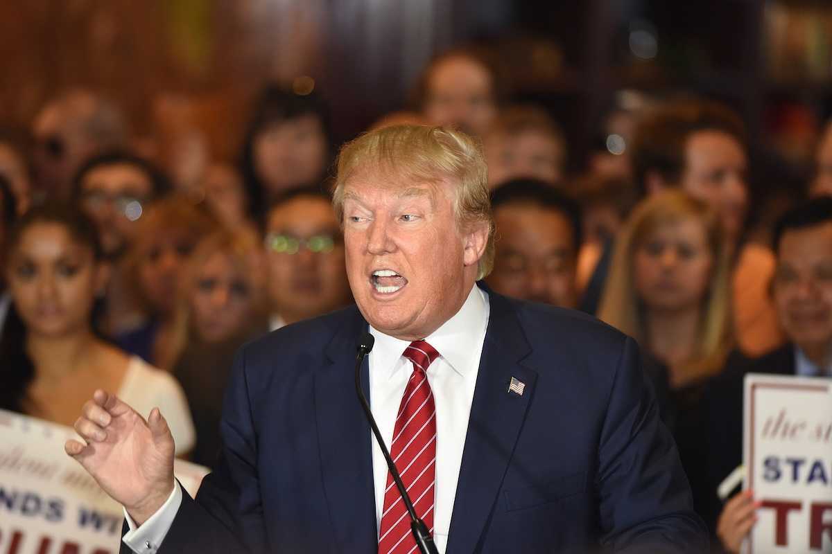 NEW YORK CITY - SEPTEMBER 3 2015: Republican candidate for president Donald Trump announced he had signed a pledge not to run as an independent candidate should he fail to win the party's nomination in 2016.