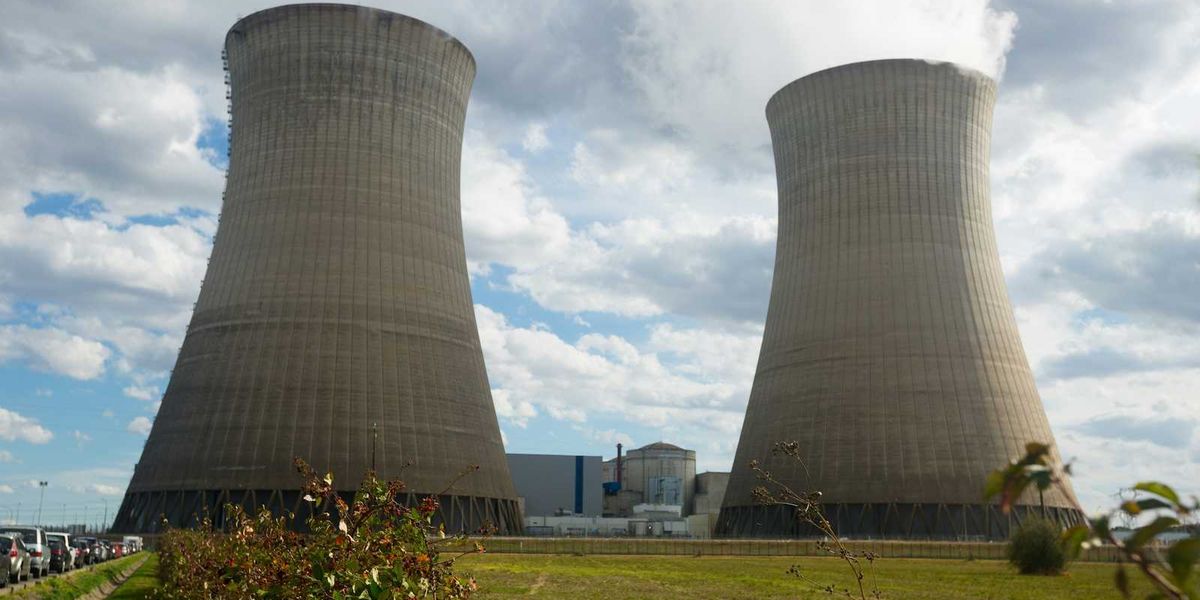 Nuclear power station twin cooling towers
