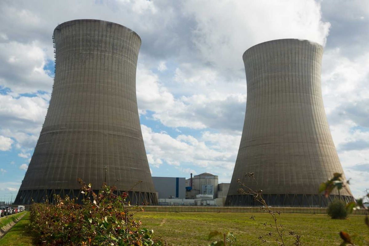Nuclear power station twin cooling towers
