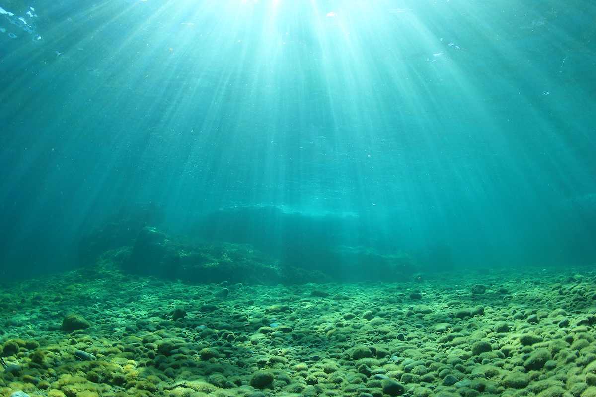 Ocean floor with light filtering through
