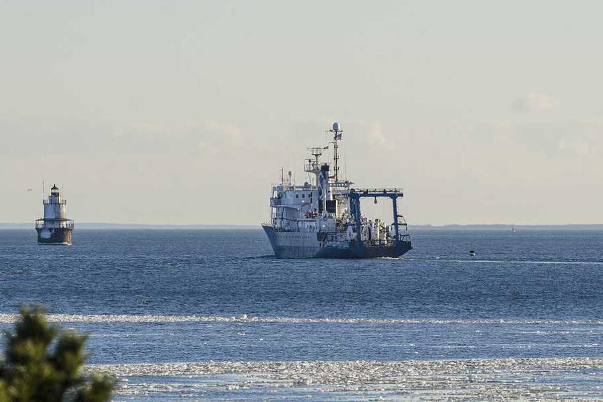 Ocean research vessel sailing on the water