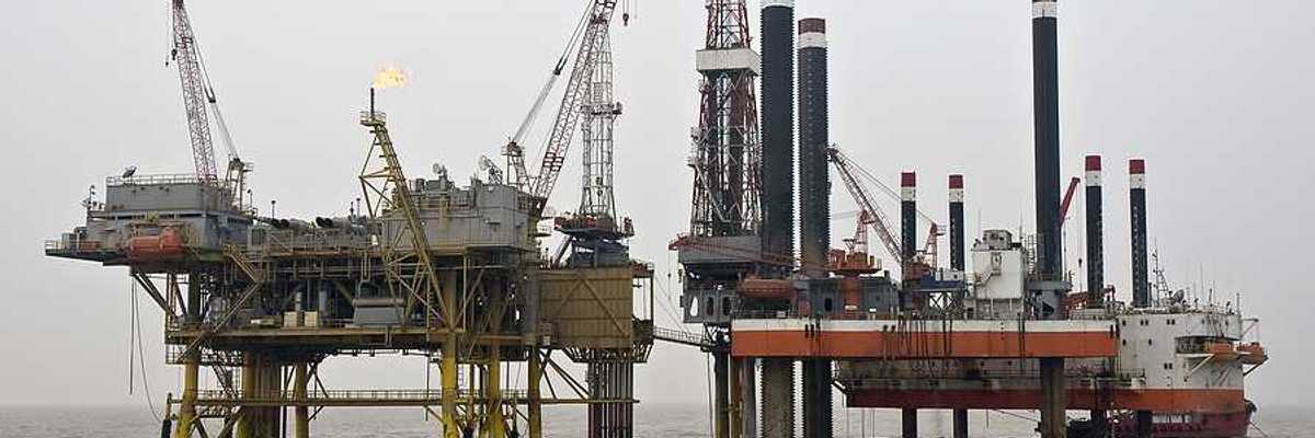 Offshore oil rig on a cloudy day