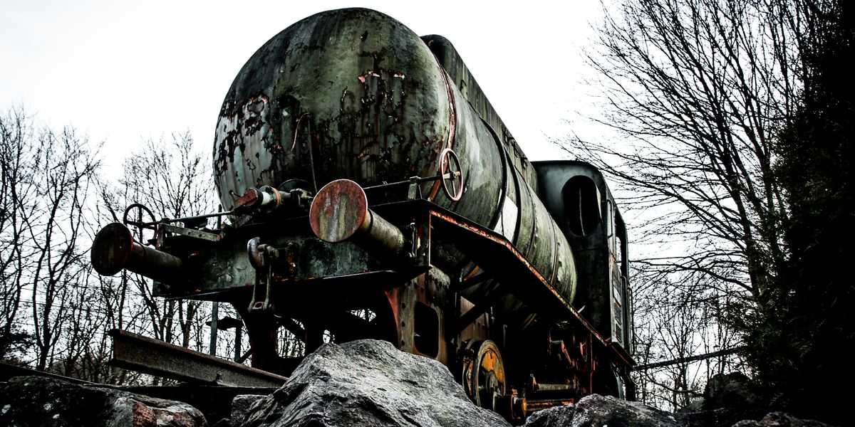 old train tank car trees