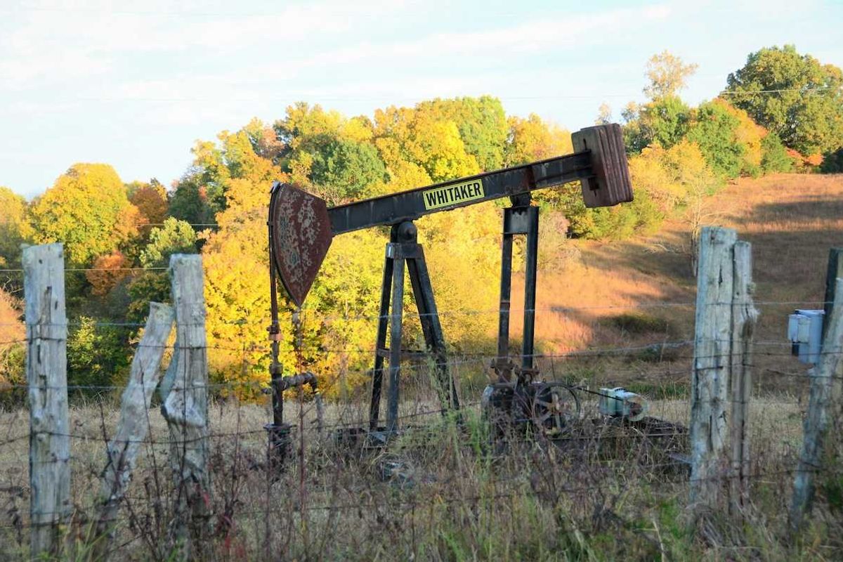 Old Whitaker oil pumping rig - abandoned oil well