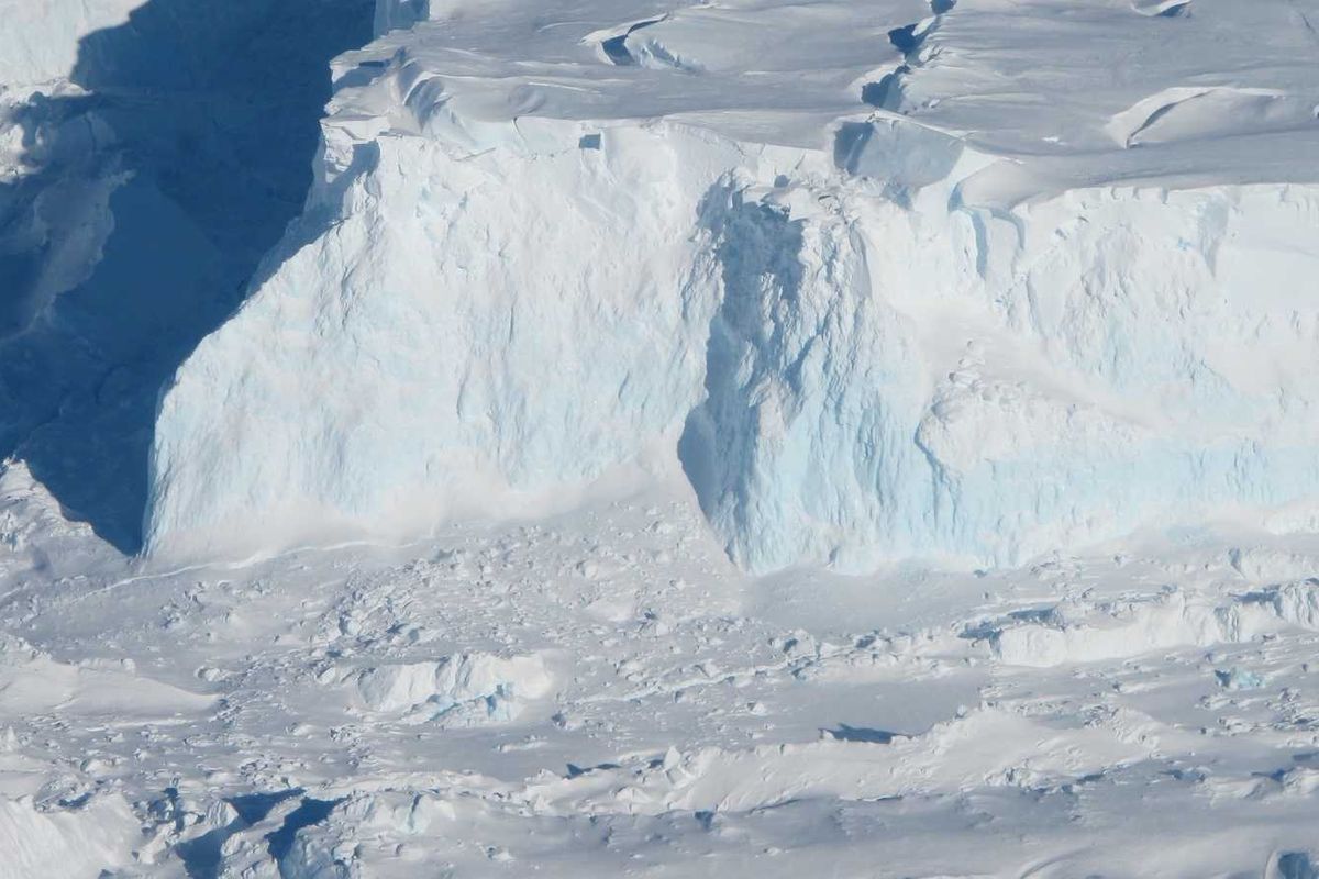 Overhead view of Thwaites Glacier, Antarctica