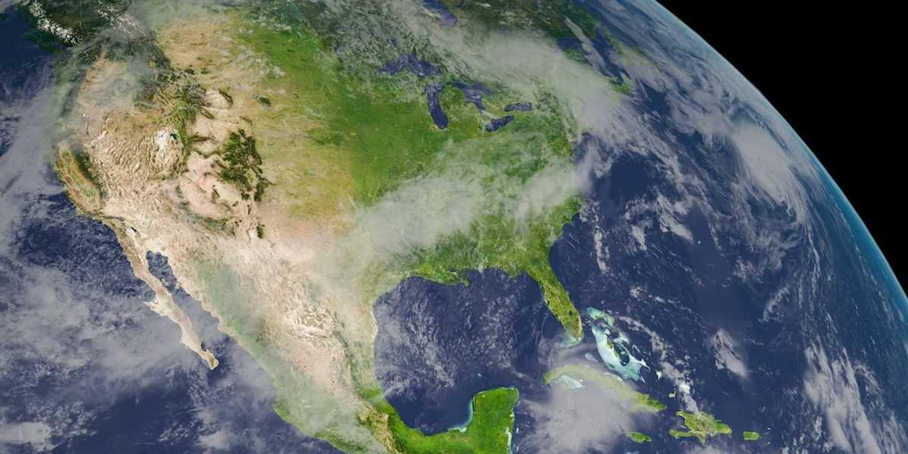 partial view of planet Earth showing Gulf of Mexico, and much of Atlantic sea coast and North Atlantic