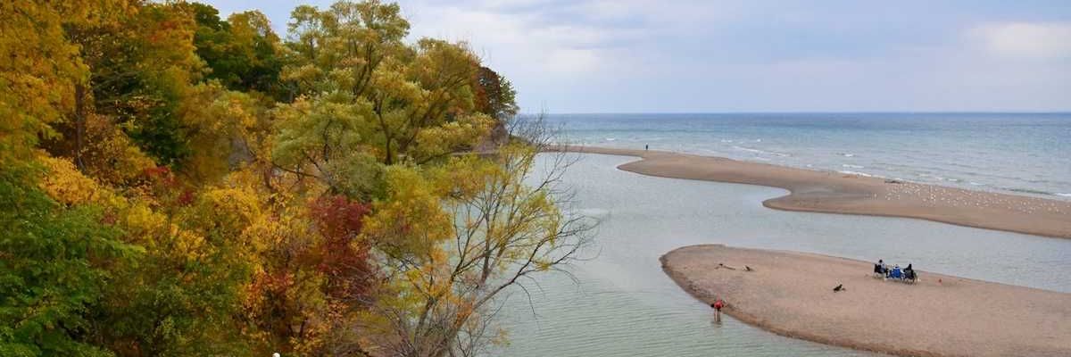 People picnicking on Great Lakes sandbar