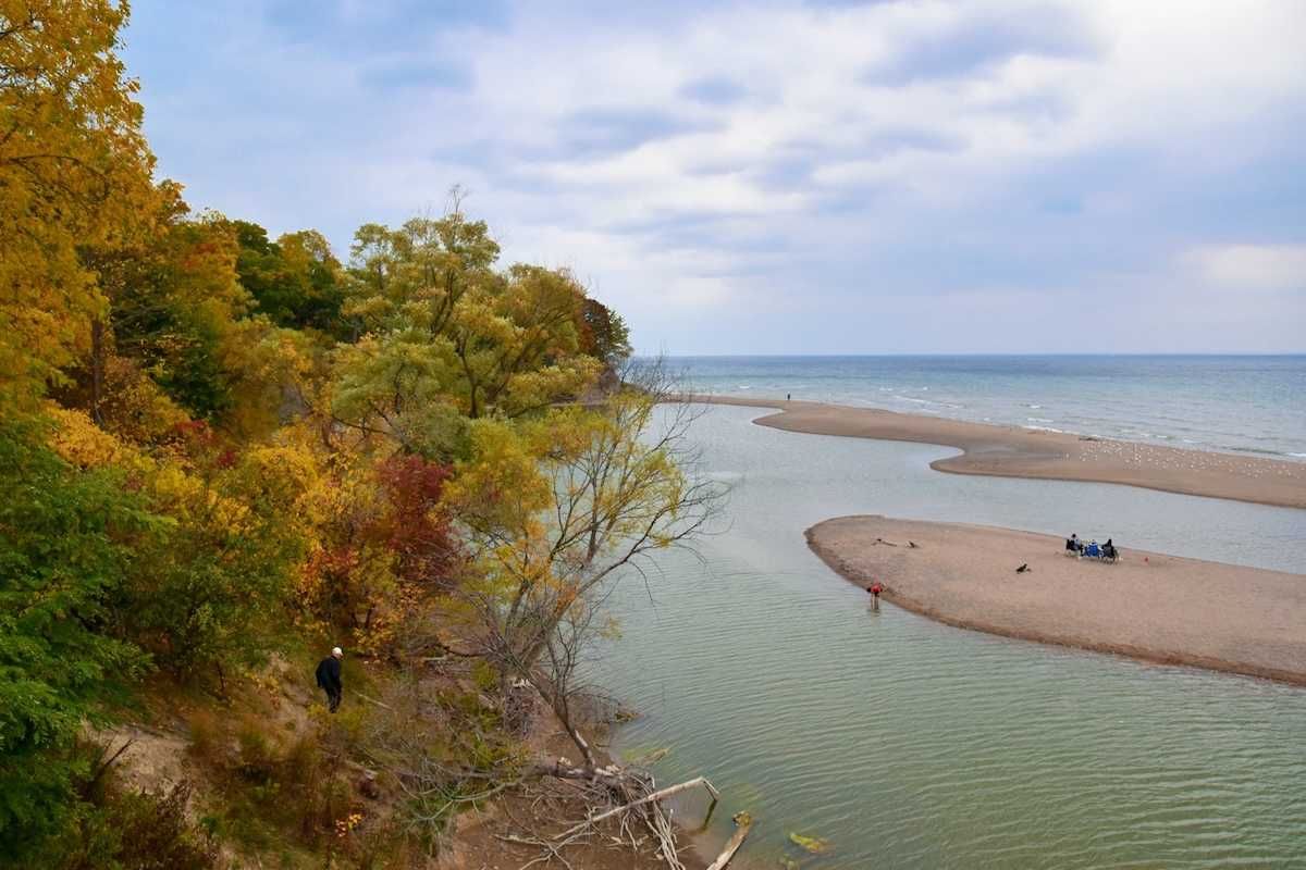 People picnicking on Great Lakes sandbar