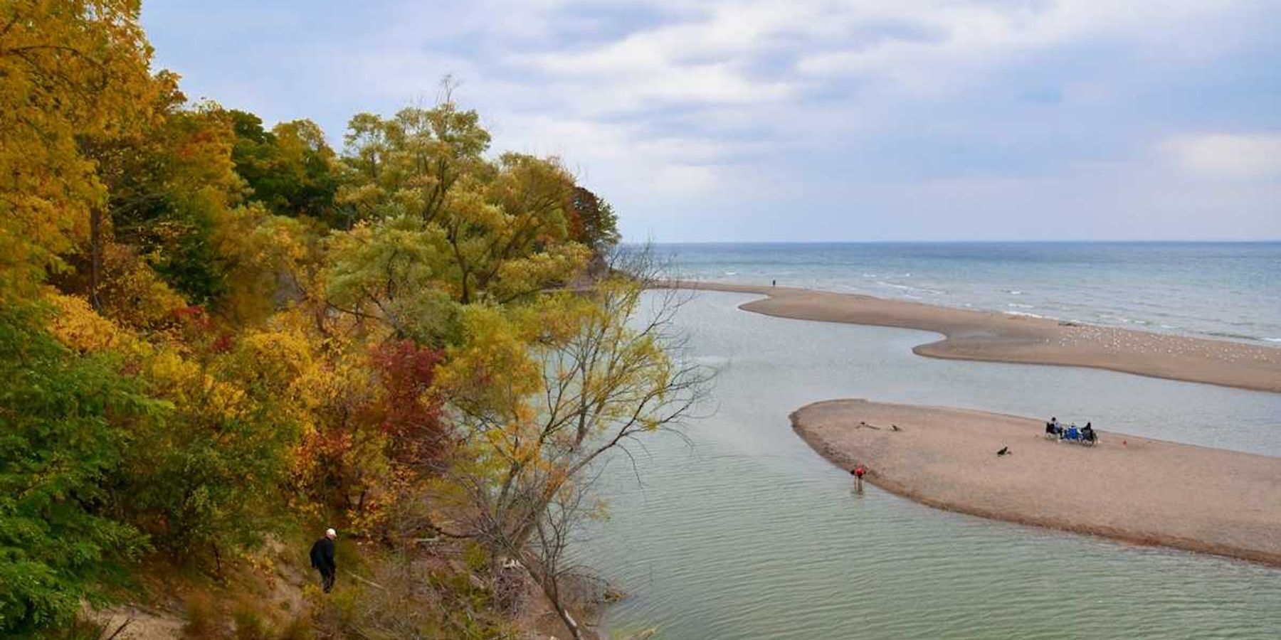People picnicking on Great Lakes sandbar